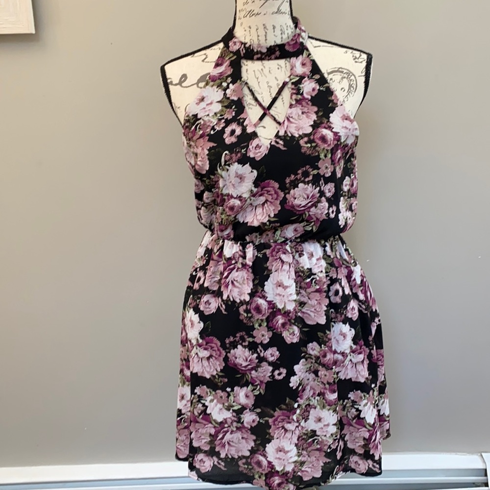 Floral black and pink dress size s